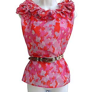 French Designer Manoush Pink Ruffled Blouse Top Sleeveless EU36 US 4